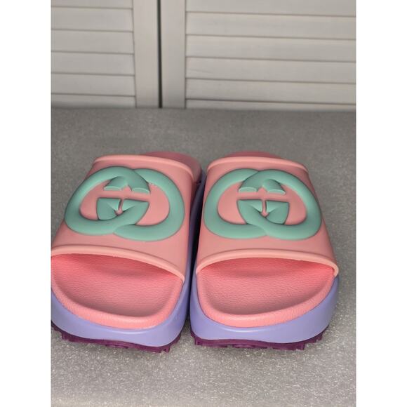 Gucci Platform Slides Miami Interlocking Pink Women's 38 /7- 7.5 EUC - Picture 3 of 7